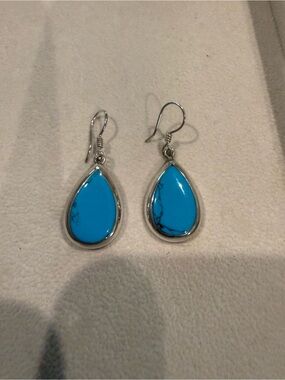 Turquoise Teardrop Dangle Earrings - 925 Silver Setting